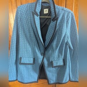 CAbi Blue Patterned Blazer with Black Trim